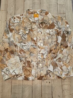 Ruby Rd. Floral Sheer Jacket in Beige and Brown Size 12